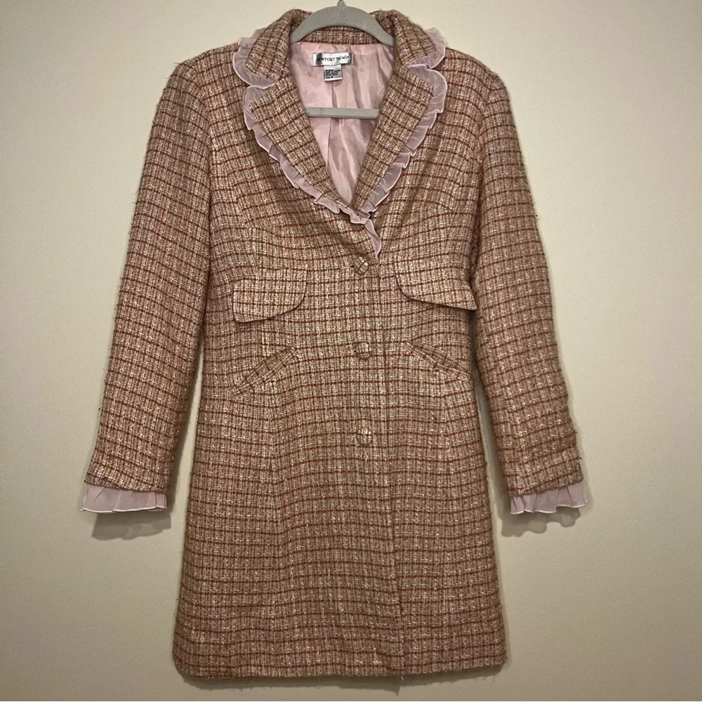 VTG Tweed Lolita Kawaii Preppy Light Academia Ruffles Peacoat